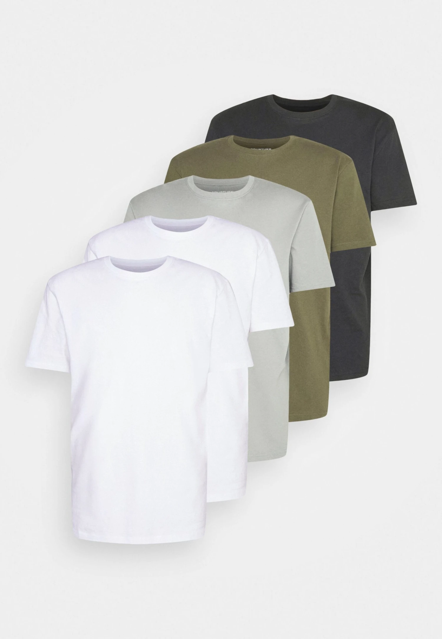 YOURTURN Unisex 5 Pack - Basic T-Shirt - White/Olive /Black 9 YOURTURN Unisex 5 Pack - Basic T-Shirt - White/Olive /Black - Image 7